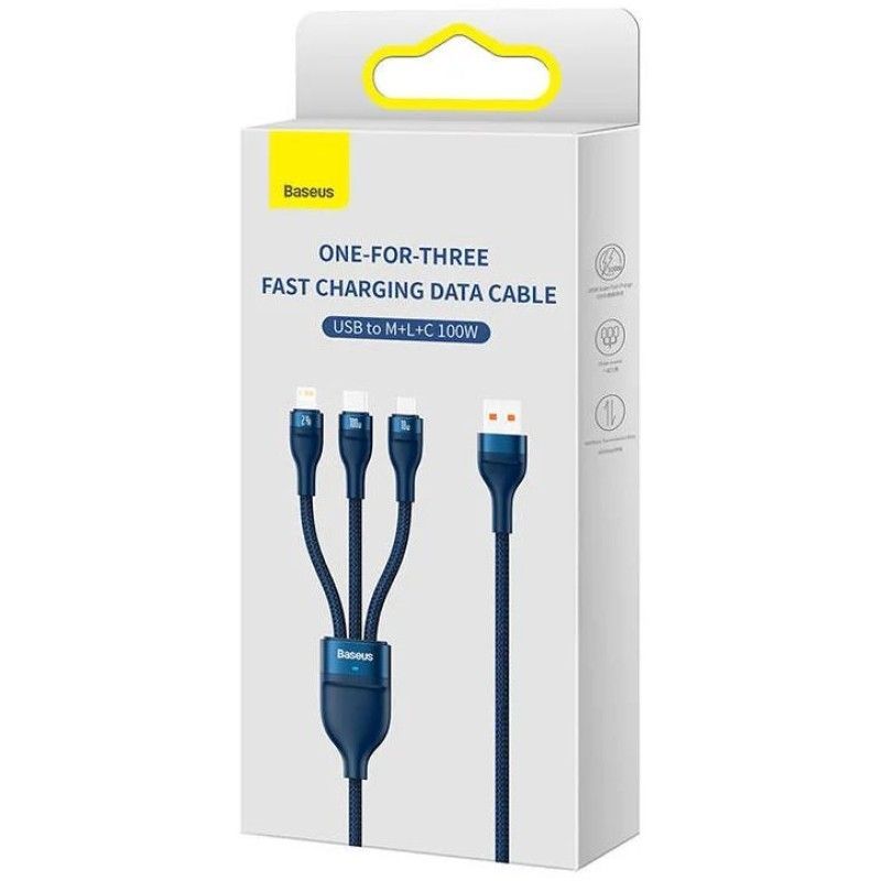 Baseus Flash series 3in1 USB Cable USB-C / micro USB / Lightning 100W 1,2m Blue