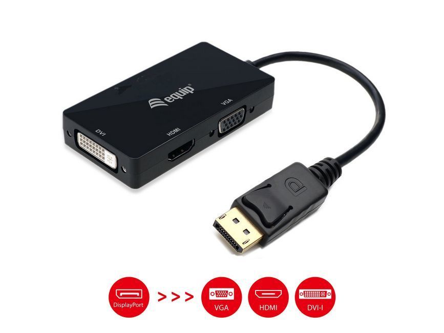 EQuip DisplayPort to VGA/HDMI/DVI Adapter Black