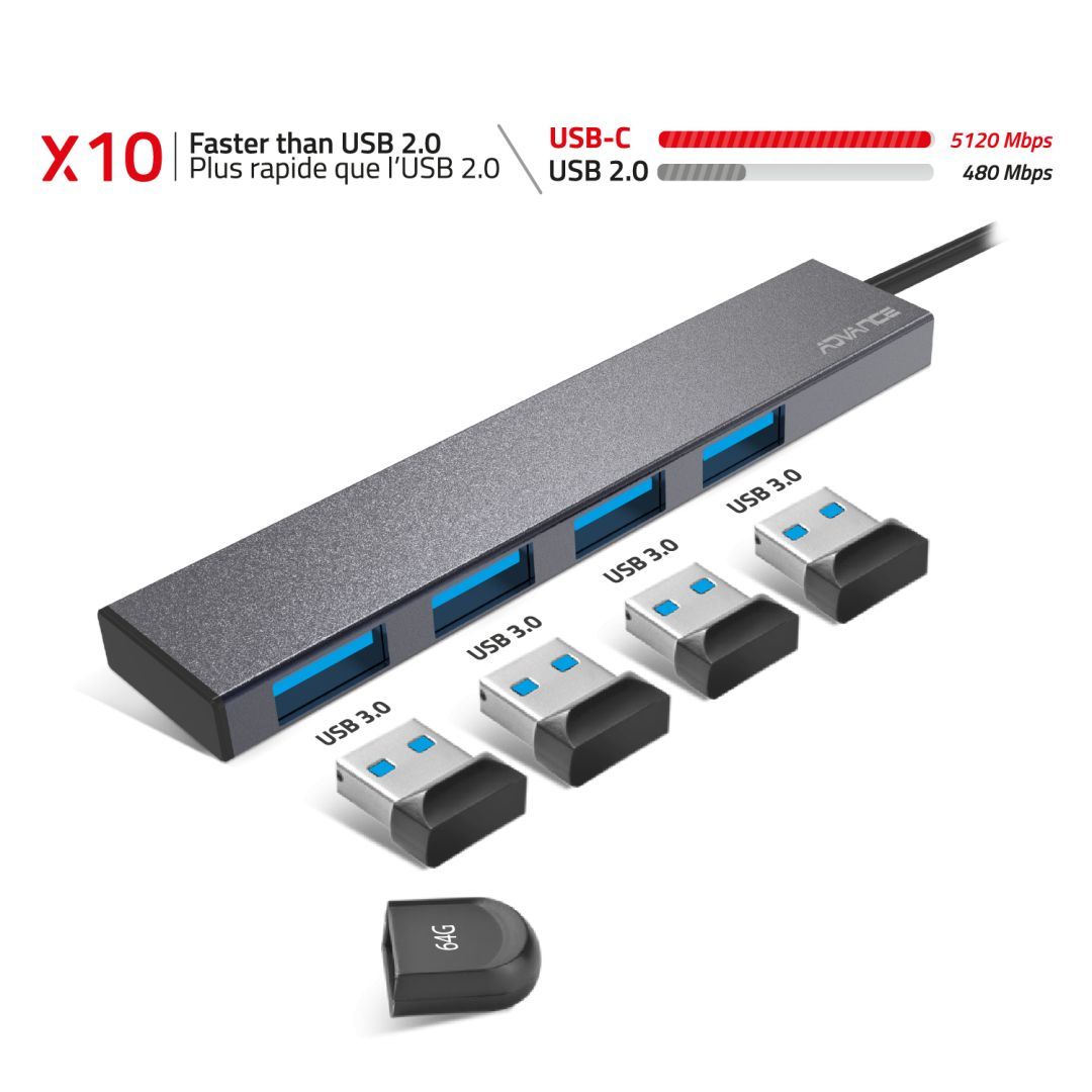 Advance Xpand Smart USB-C 4-Portos USB3.0 HUB Grey