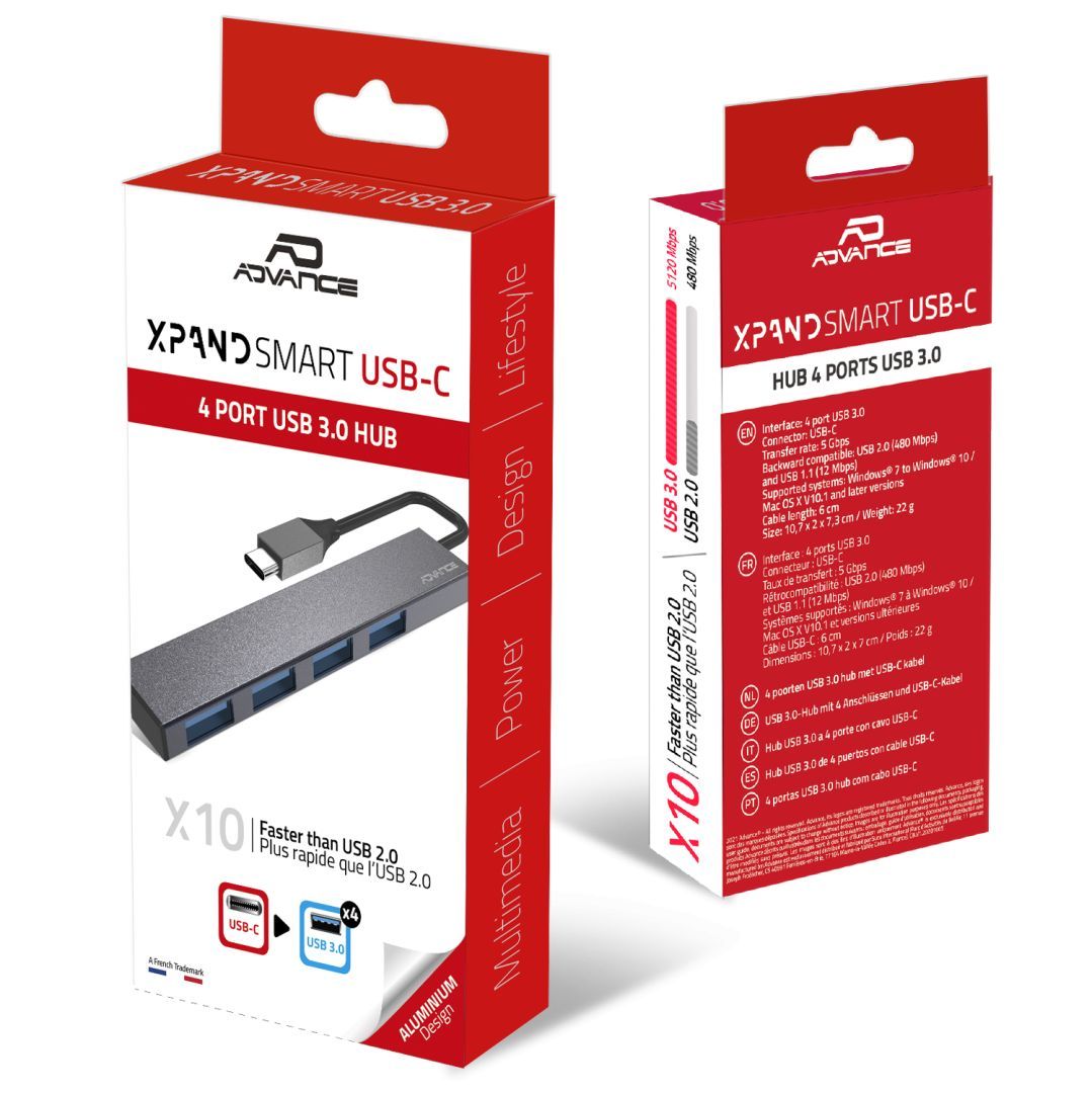 Advance Xpand Smart USB-C 4-Portos USB3.0 HUB Grey