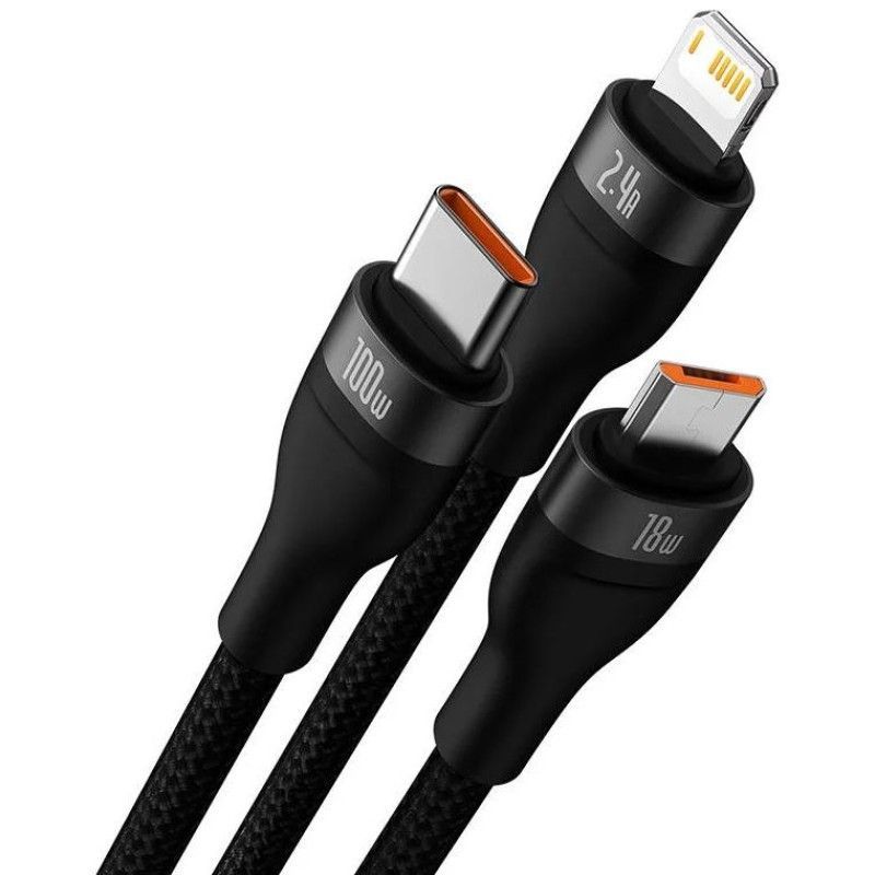 Baseus Flash series 3in1 USB Cable USB-C / micro USB / Lightning 100W 1,2m Black