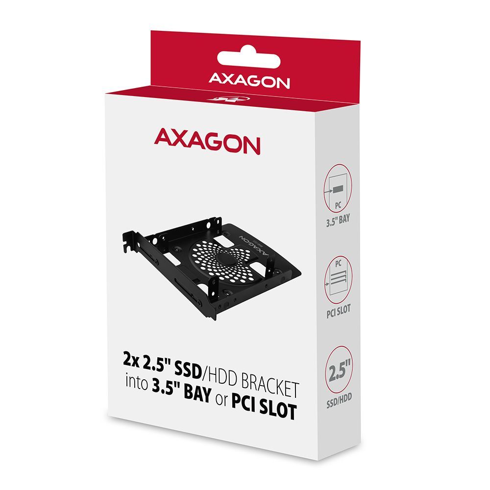 AXAGON RHD-P25 2x2.5" SSD/HDD Bracket into 3.5" bay or PCI slot Black