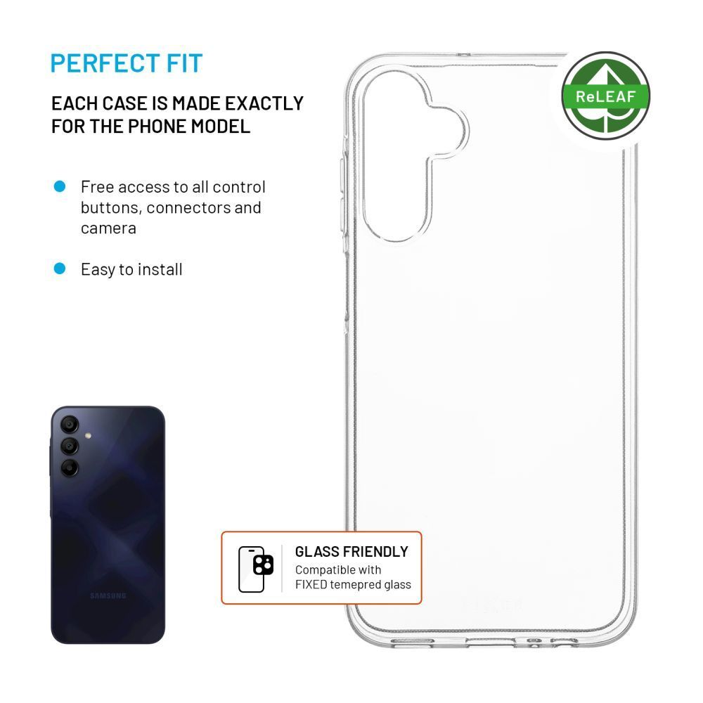 FIXED újrahasznosított anyagból készült AntiUV TPU hátlap Samsung Galaxy A15/A15 5G készülékhez, átlátszó