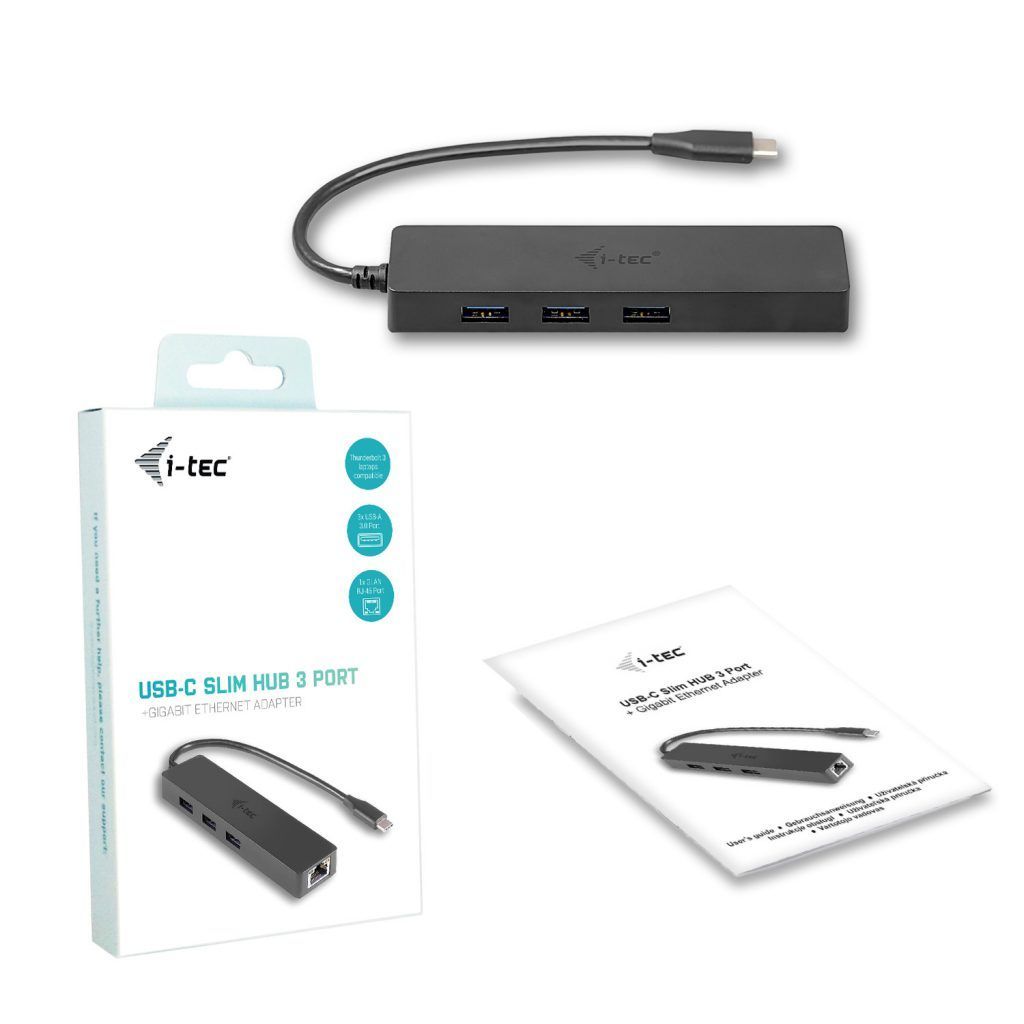 I-TEC 3-port USB-C Slim Passive HUB+Gigabit Ethernet Adapter Black