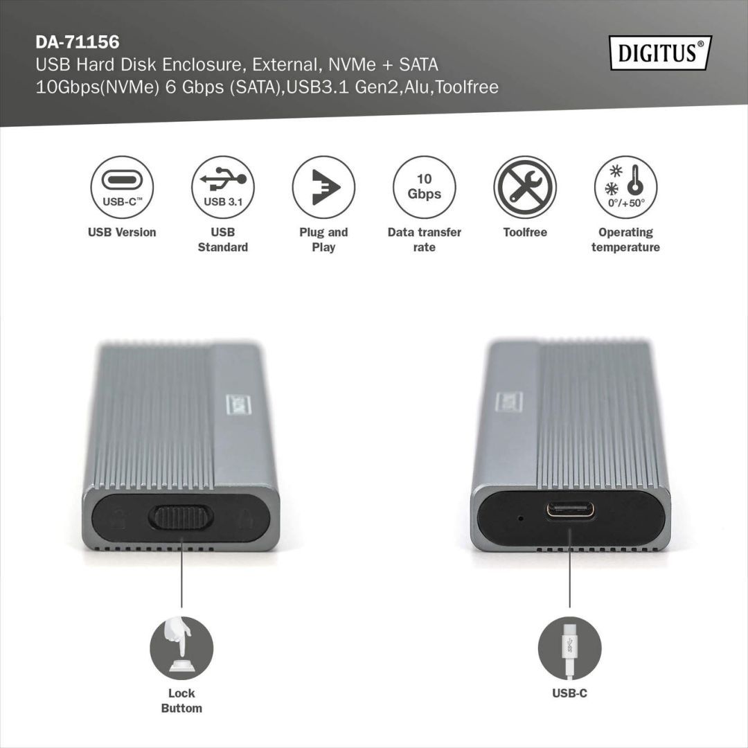 Digitus USB M.2 hard disk enclosure SSD external