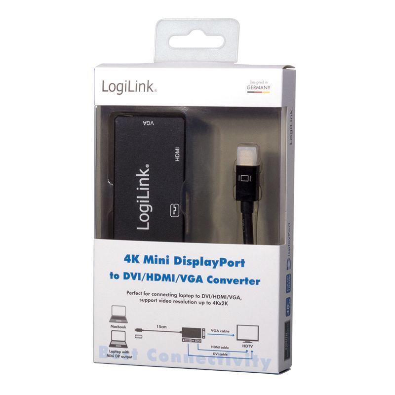 Logilink CV0110 4K miniDisplayPort to DVI/HDMI/VGA Converter Black