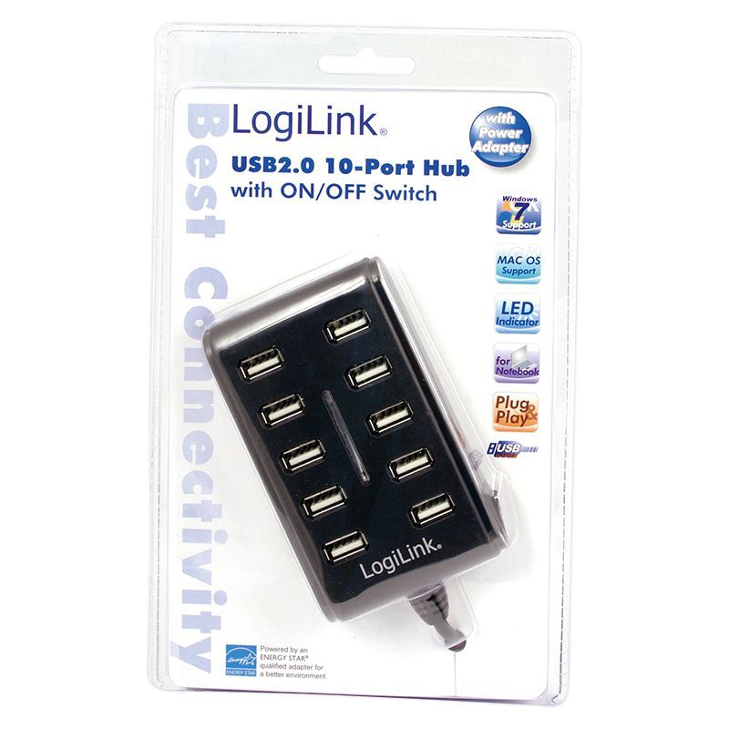 Logilink UA0125 USB2.0 Hub 10-Port with On/Off Switch