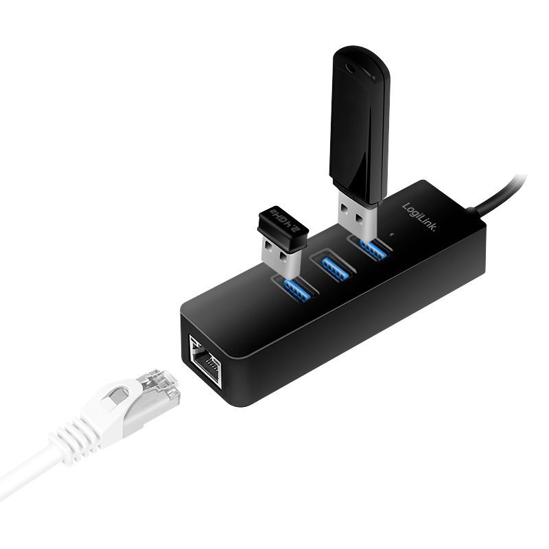 Logilink UA0283 USB3.2 Gen 1 USB-C 3-Port Hub with Gigabit Ethernet Black