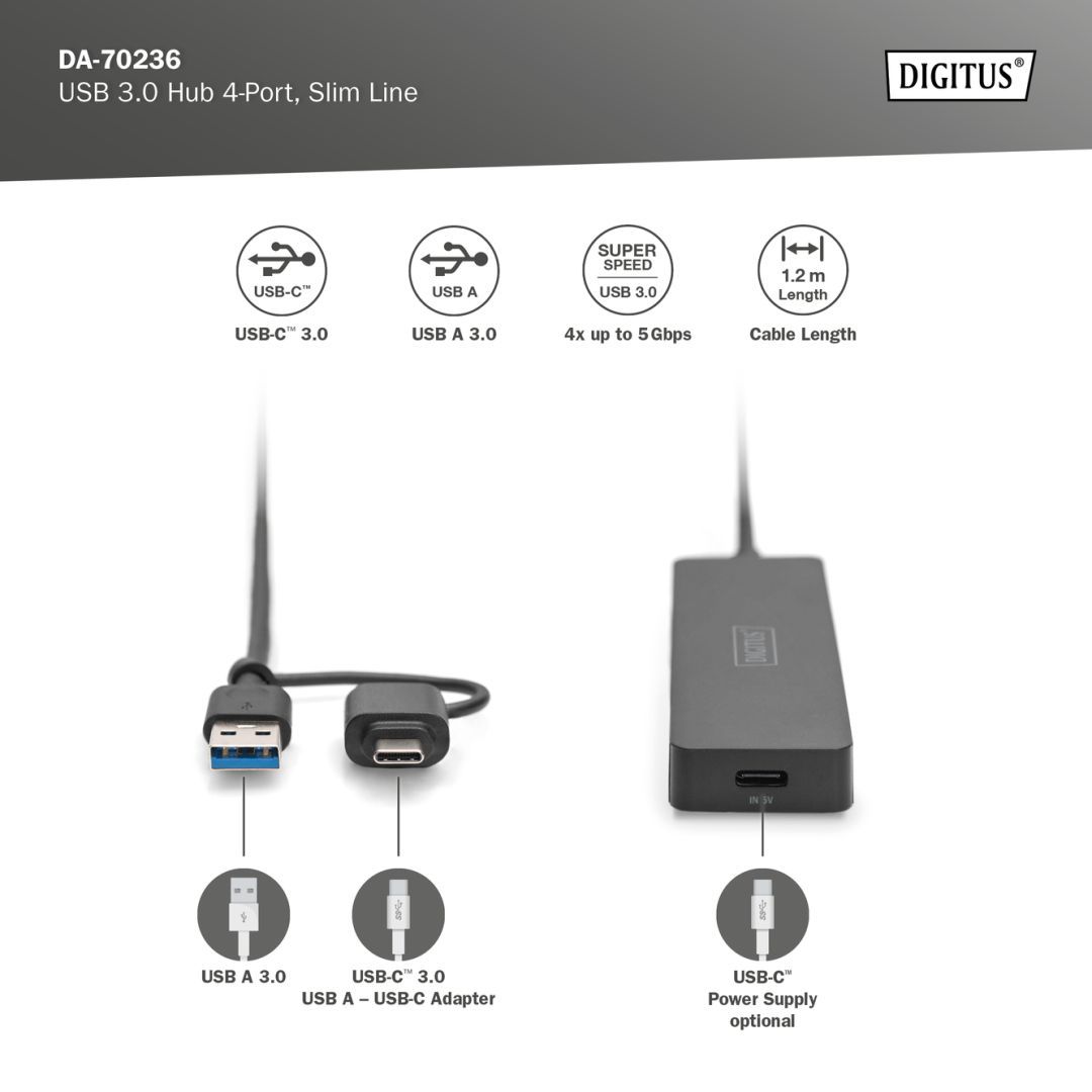 Digitus DA-70236 4-Port USB 3.0 Black