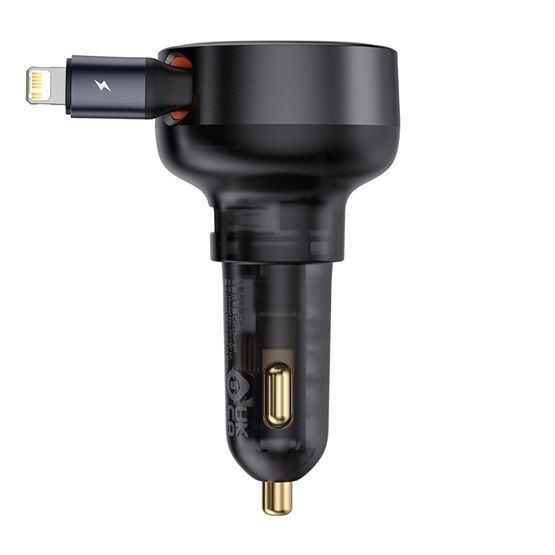 Baseus Enjoyment Pro Car Charger U+Retractable iPhone Cable 55W Black