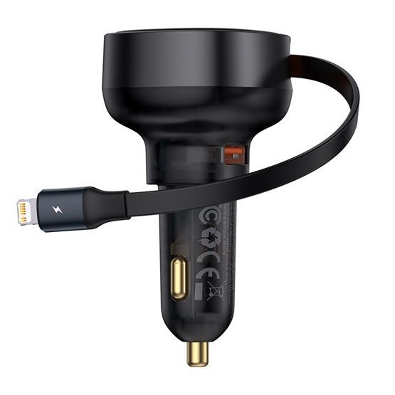 Baseus Enjoyment Pro Car Charger U+Retractable iPhone Cable 55W Black