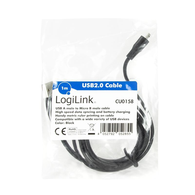 Logilink USB 2.0 cable USB-A/M to Micro-USB/M 1m Black Logilink USB 2.0 cable USB-A/M to Micro-USB/M 1m Black