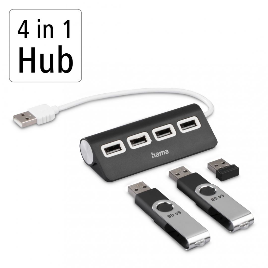 Hama USB 2.0 HUB 4xport Black