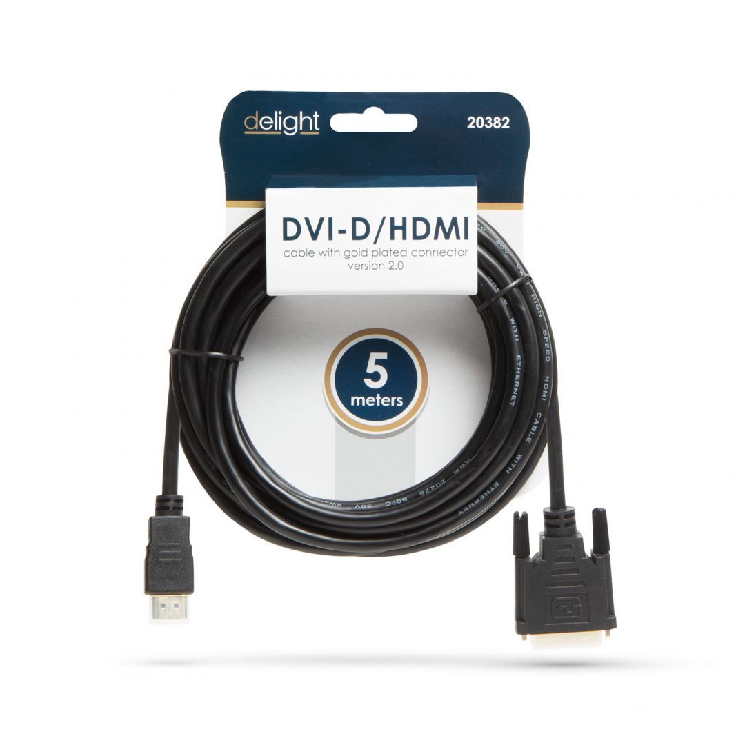 Delight DVI-D (Dual Link) (24+1) - HDMI aranyozott kábel 5m Black