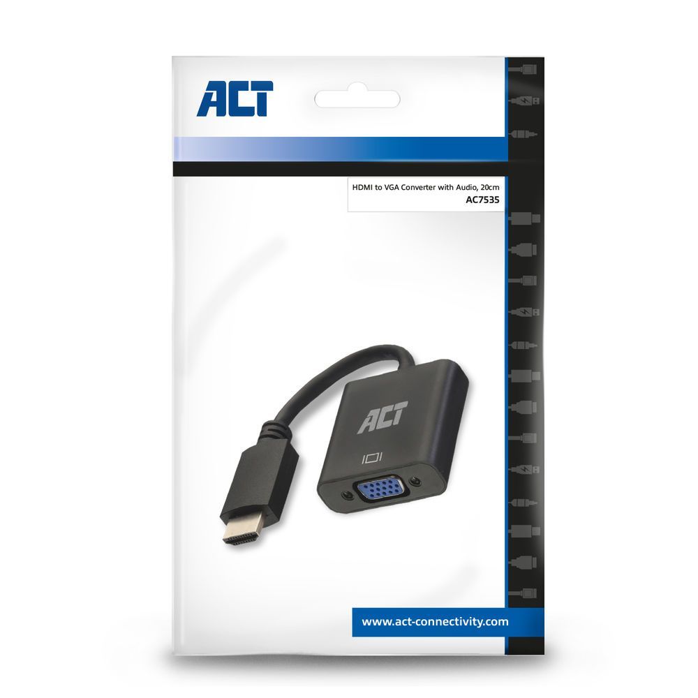 ACT AC7535 HDMI-A male to VGA female adapter with audio Black ACT AC7535 HDMI-A male to VGA female adapter with audio Black