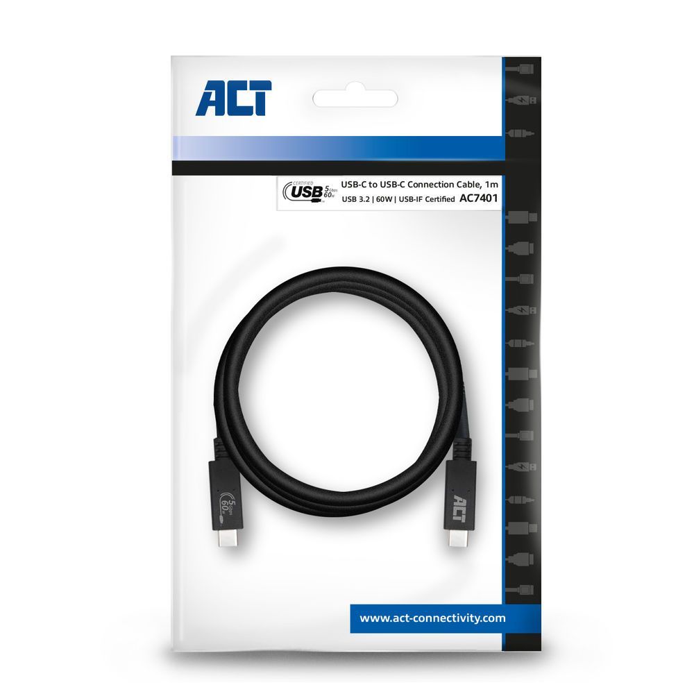 ACT AC7402 USB-C Cable 2m Black ACT AC7402 USB-C Cable 2m Black