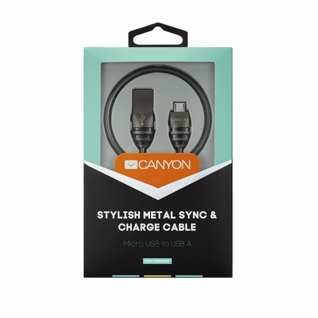 Canyon Stylish Metal Sync&Charge Cable 1m Grey/Black