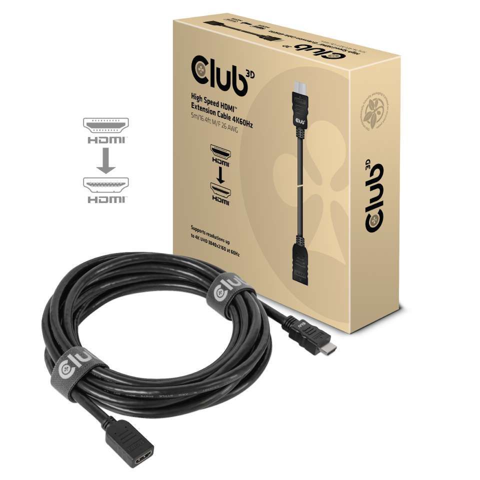 Club3D High Speed HDMI Extension Cable 4K60Hz M/F 5m Black Club3D High Speed HDMI Extension Cable 4K60Hz M/F 5m Black