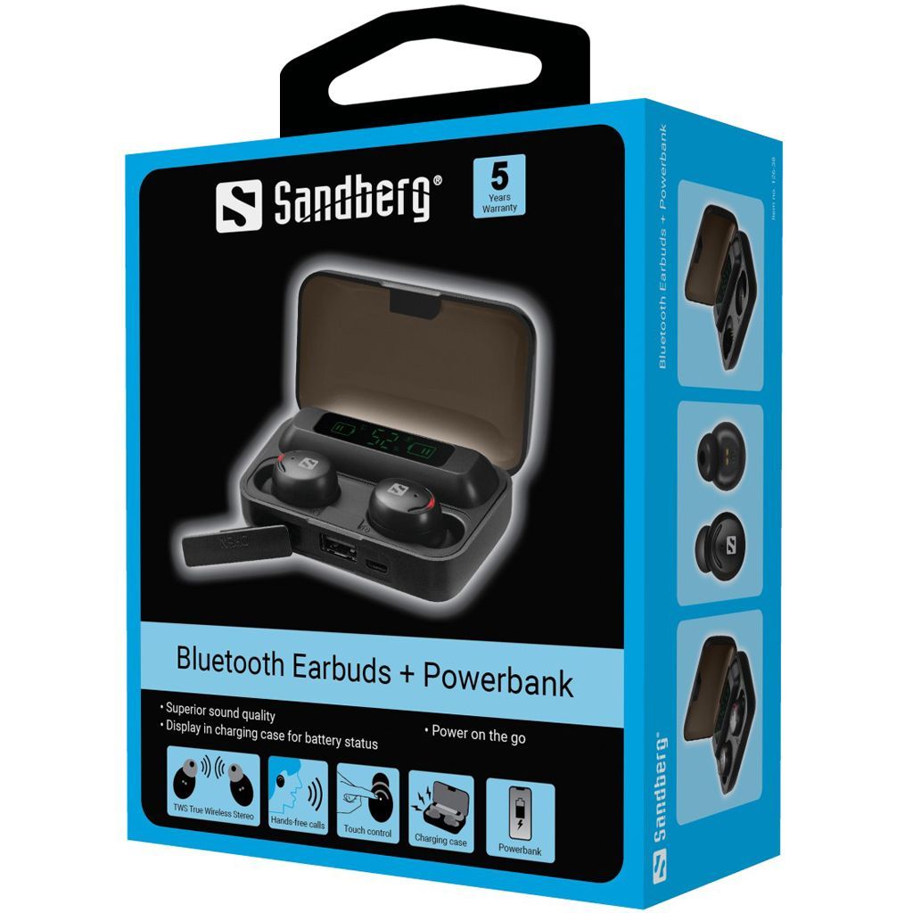 Sandberg Bluetooth Headset Earbuds + Powerbank Black