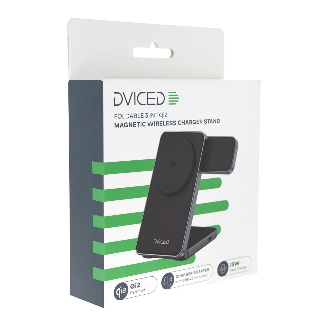 Dviced 3-in-1 foldable magnetic wireless charger stand Black