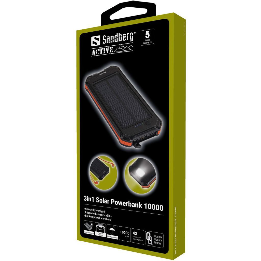 Sandberg 3in1 Solar 10000mAh PowerBank Black