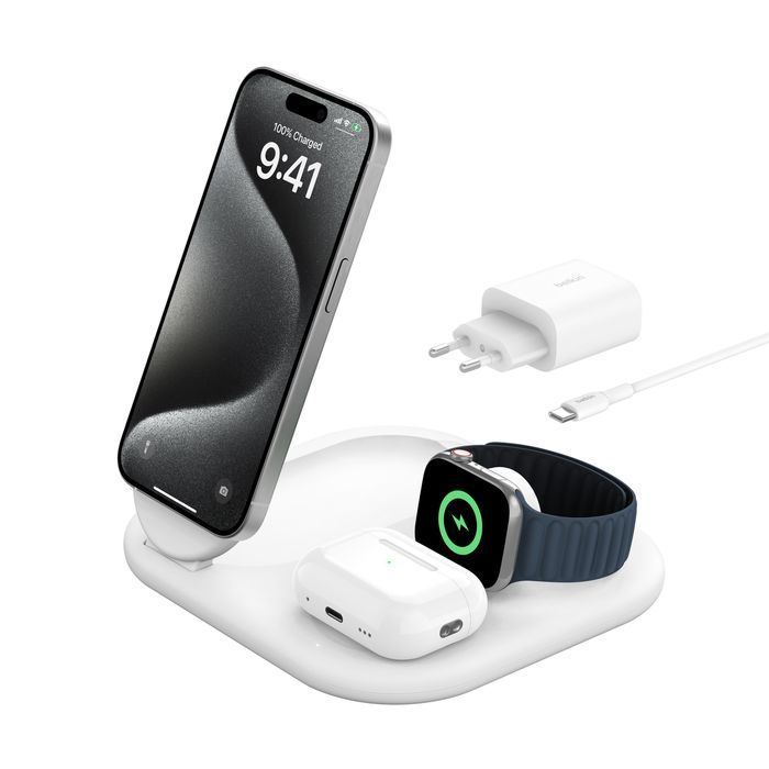 Belkin Boost Charge 3in1 Qi2 15W Charging Stand White Belkin Boost Charge 3in1 Qi2 15W Charging Stand White