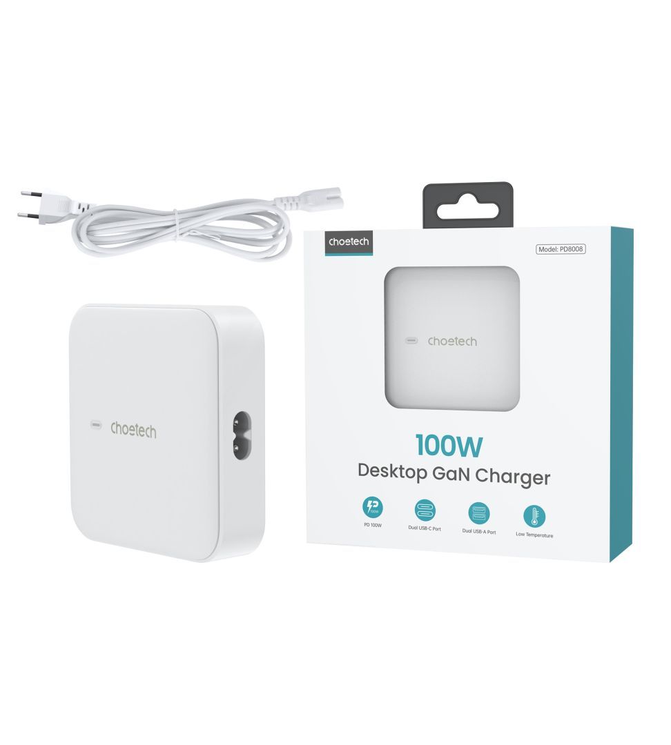 Choetech PD8008 2xUSB-C+2xUSB-A 100W Desktop GaN Charger White