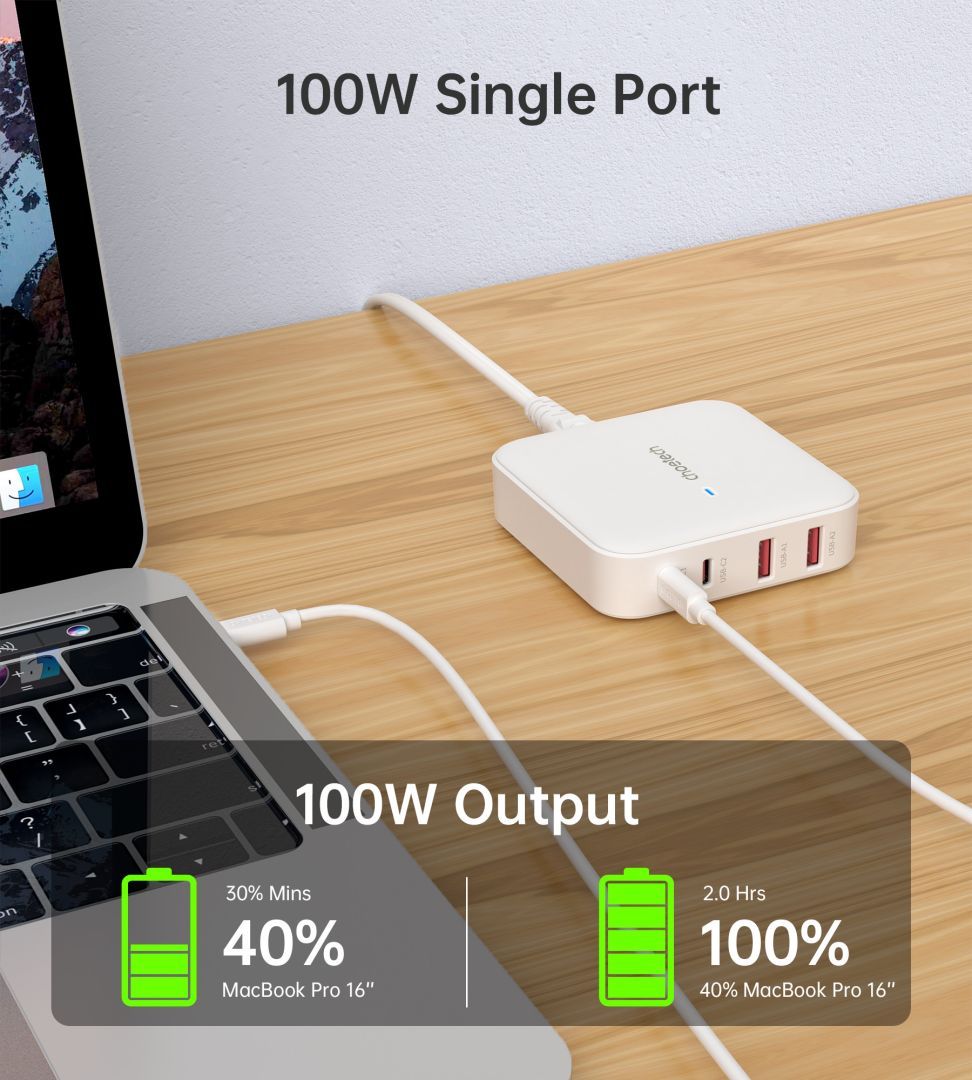 Choetech PD8008 2xUSB-C+2xUSB-A 100W Desktop GaN Charger White