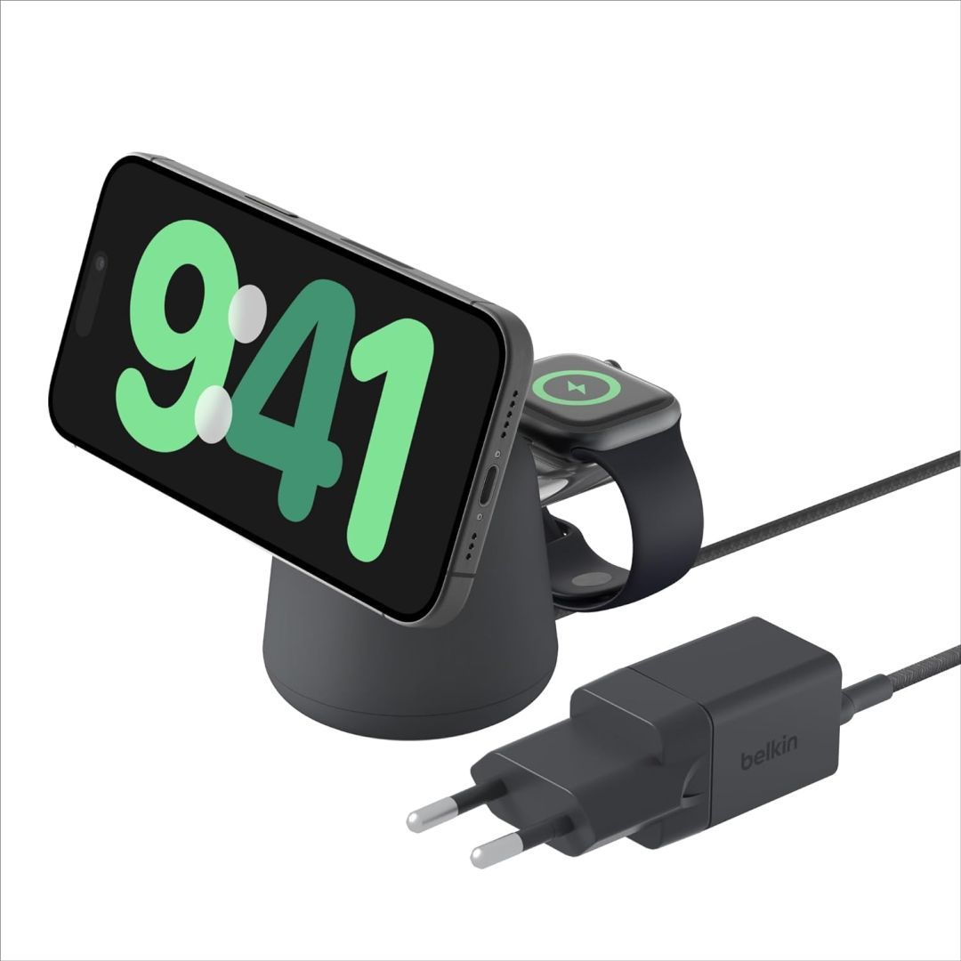 Belkin BoostCharge Pro 2in1 Wireless Charging station with MagSafe 15W Charcoal Belkin BoostCharge Pro 2in1 Wireless Charging station with MagSafe 15W Charcoal