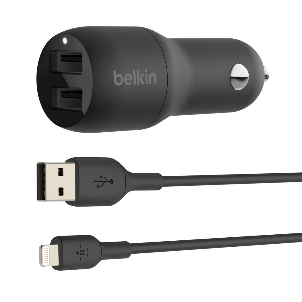 Belkin Boost Charger Dual USB-A Car Charger 24W + USB-A to Lightning Cable Black Belkin Boost Charger Dual USB-A Car Charger 24W + USB-A to Lightning Cable Black