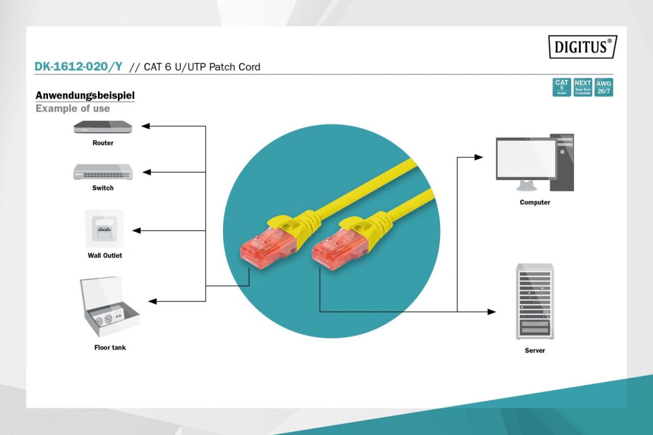 Digitus CAT6 U-UTP Patch Cable 2m Yellow Digitus CAT6 U-UTP Patch Cable 2m Yellow