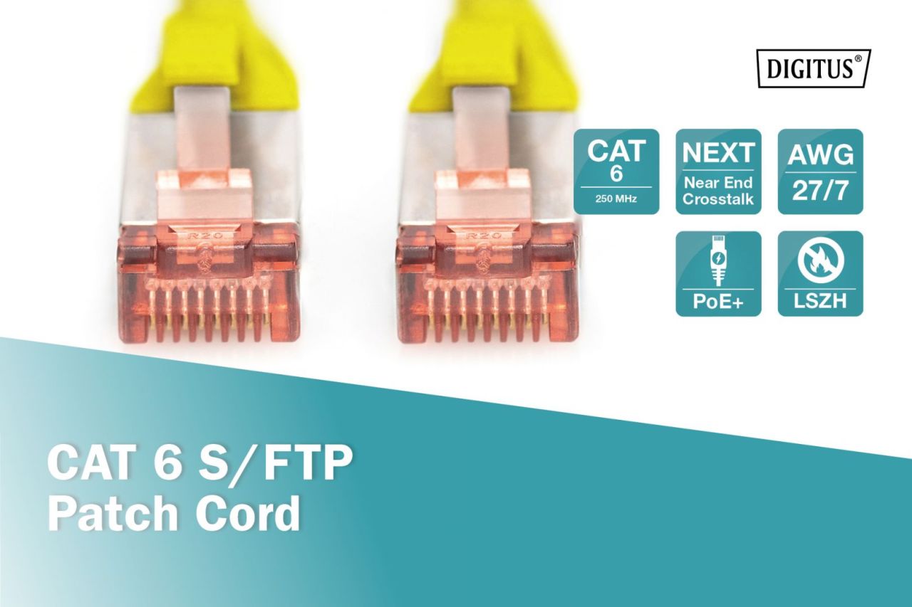 Digitus CAT6 S-FTP Patch Cable 0,5m Yellow Digitus CAT6 S-FTP Patch Cable 0,5m Yellow