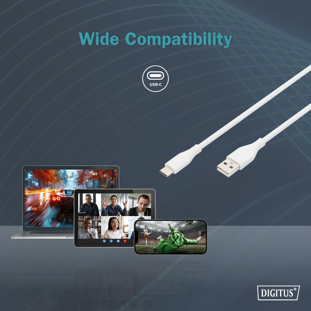 Digitus USB-C Silicone charging cable USB-A to USB-C USB 2.0 60W 1m White Digitus USB-C Silicone charging cable USB-A to USB-C USB 2.0 60W 1m White