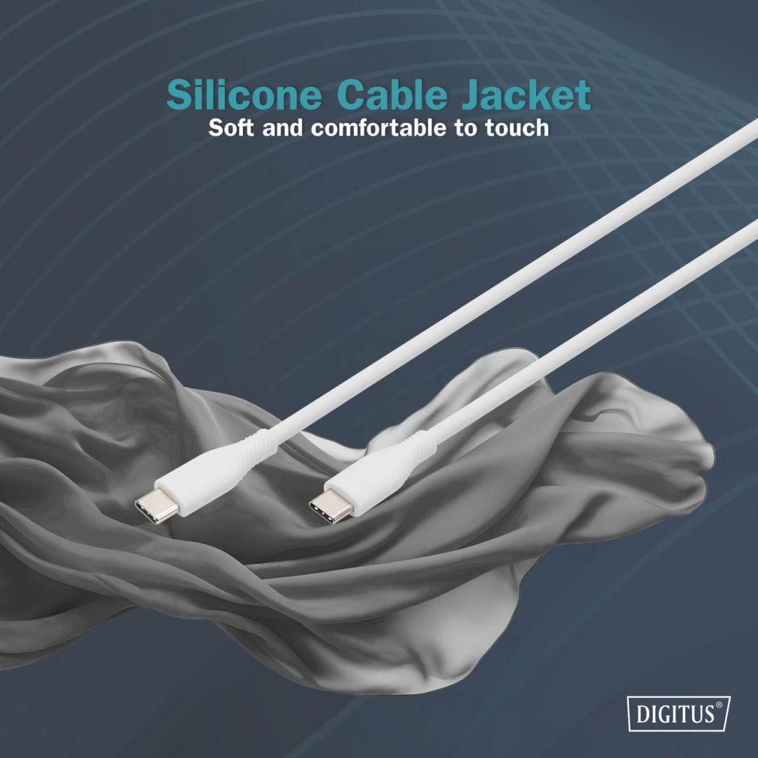 Digitus USB-C Silicone charging cable USB-C to USB-C USB 2.0 60W 0,5m White Digitus USB-C Silicone charging cable USB-C to USB-C USB 2.0 60W 0,5m White