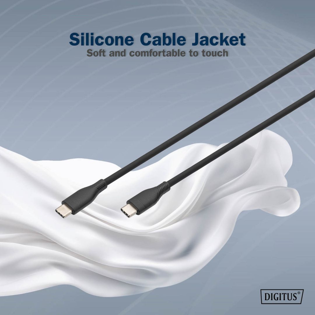 Digitus USB-C Silicone charging cable USB-C to USB-C USB 2.0 60W 1m Black Digitus USB-C Silicone charging cable USB-C to USB-C USB 2.0 60W 1m Black