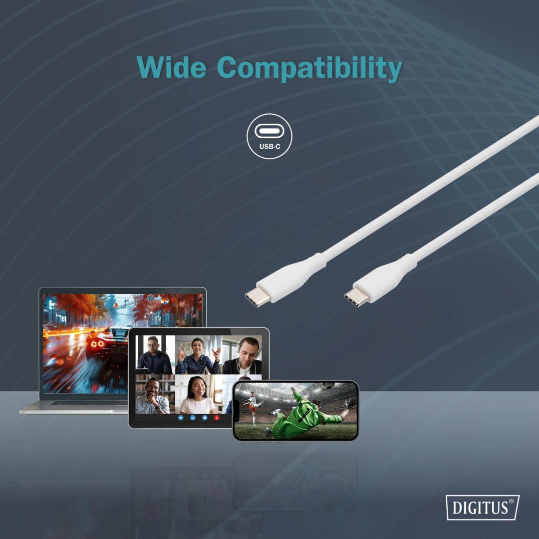 Digitus USB-C Silicone charging cable USB-C to USB-C USB 2.0 60W 1m White Digitus USB-C Silicone charging cable USB-C to USB-C USB 2.0 60W 1m White