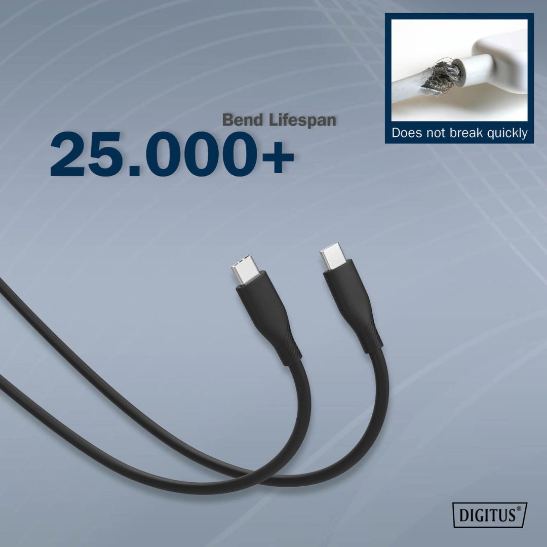 Digitus USB-C Silicone charging cable USB-C to USB-C USB 2.0 60W 2m Black Digitus USB-C Silicone charging cable USB-C to USB-C USB 2.0 60W 2m Black