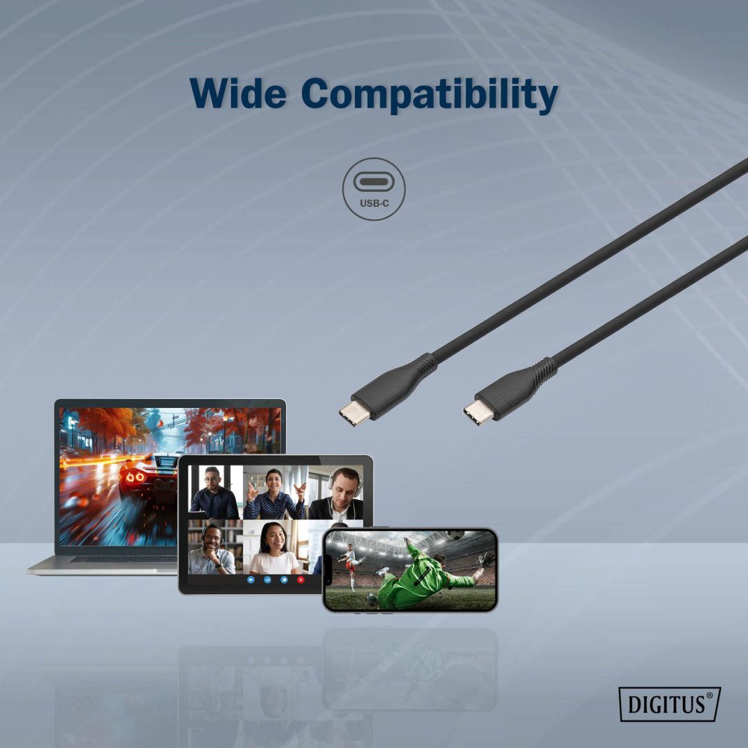 Digitus USB-C Silicone charging cable USB-C to USB-C USB 2.0 60W 2m Black Digitus USB-C Silicone charging cable USB-C to USB-C USB 2.0 60W 2m Black