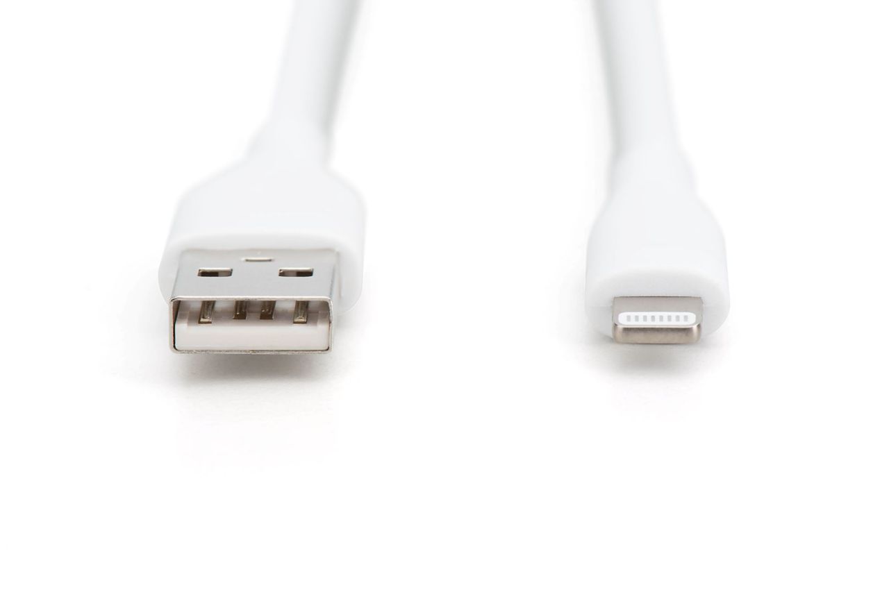 Assmann Lightningh to USB Silicone USB2.0 12W Cable 1m White Assmann Lightningh to USB Silicone USB2.0 12W Cable 1m White