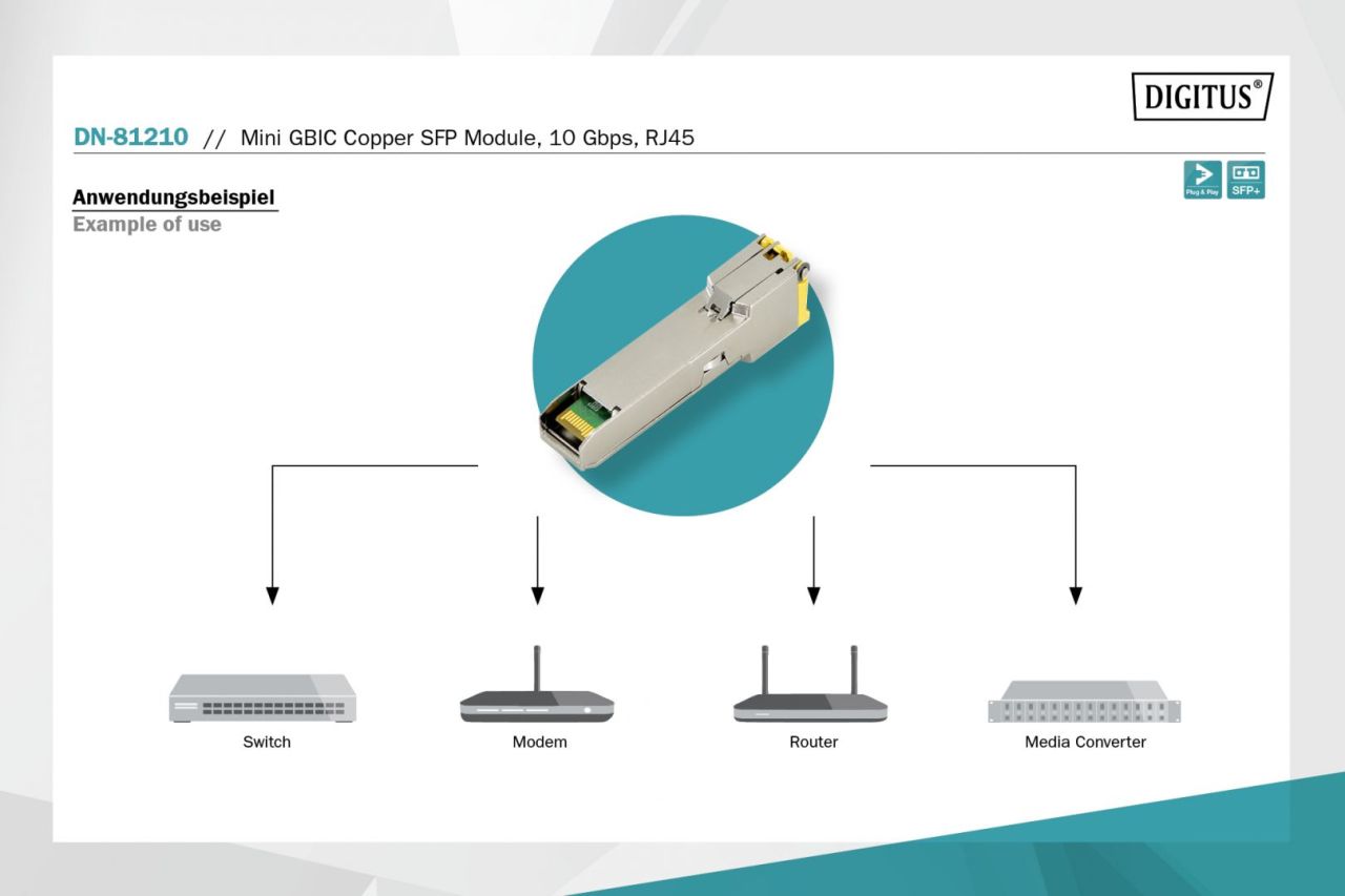 Digitus DN-81210 halózati adó-vevő modul Réz 10000 Mbit/s SFP Digitus DN-81210 halózati adó-vevő modul Réz 10000 Mbit/s SFP
