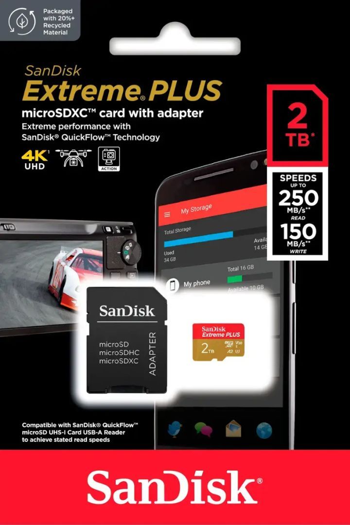 Sandisk 2TB microSDXC Extreme Plus Class 10 U3 A2 C10 V30 + adapterrel