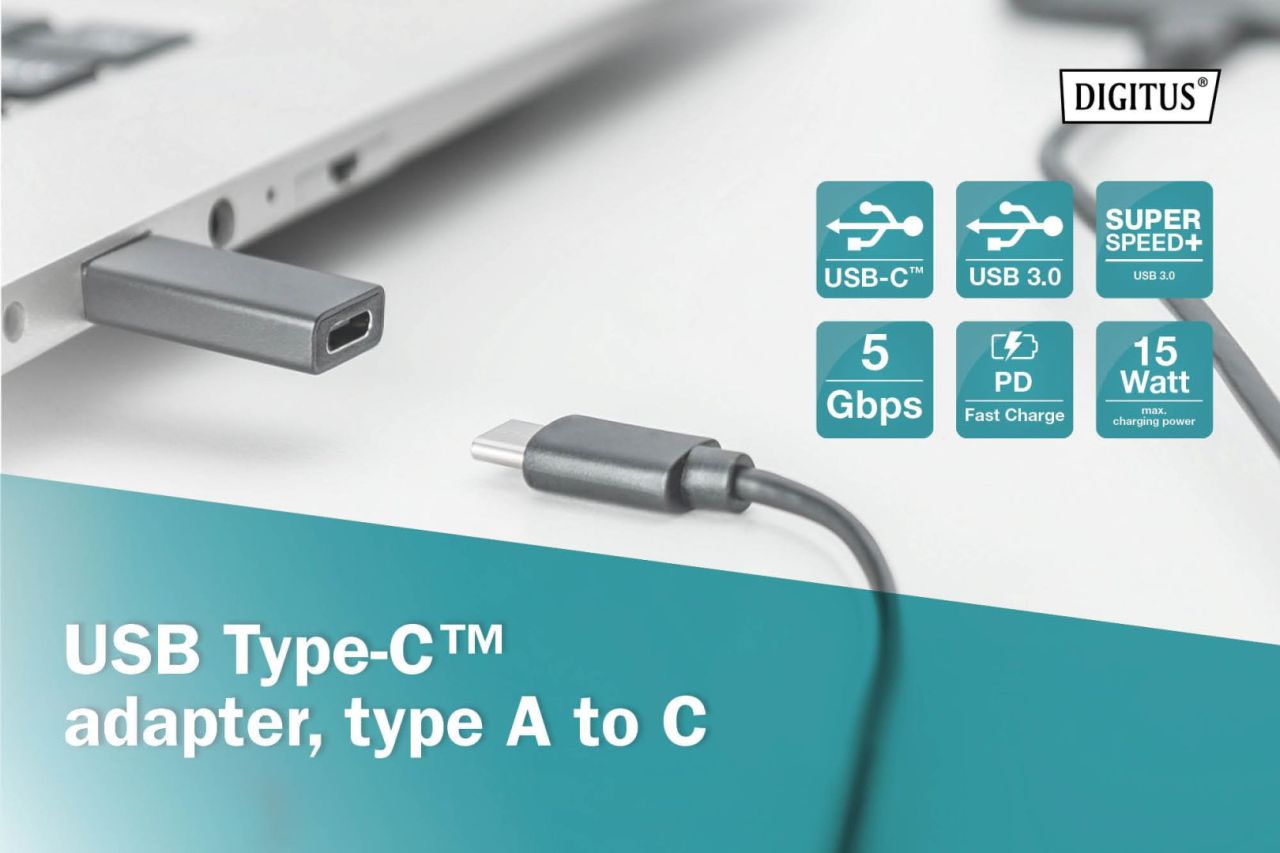 Digitus USB Type-C male/famale adapter Black Digitus USB Type-C male/famale adapter Black