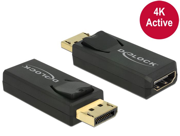DeLock Adapter Displayport 1.2 male > HDMI female 4K Active Black DeLock Adapter Displayport 1.2 male > HDMI female 4K Active Black