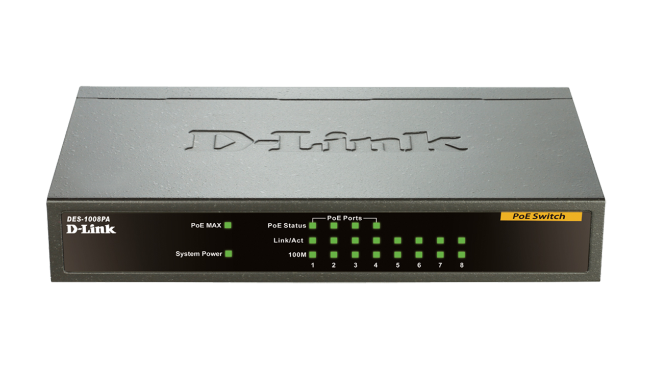 D-Link DES-1008PA 8 Port 10/100Mbps with 4 PoE Desktop Switch