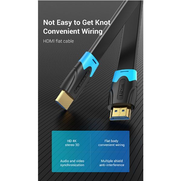 Vention Flat HDMI A male - HDMI A male cable 3m Black