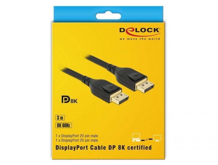 DeLock DisplayPort cable 8K 60 Hz 3m DP 8K certified Black DeLock DisplayPort cable 8K 60 Hz 3m DP 8K certified Black