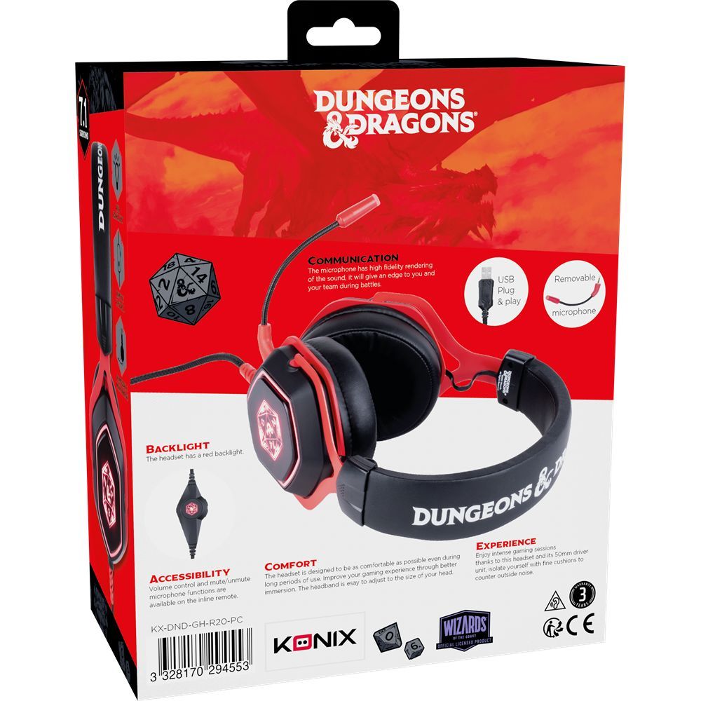 KONIX Dungeons & Dragons D20 Gaming Headset Black/Red