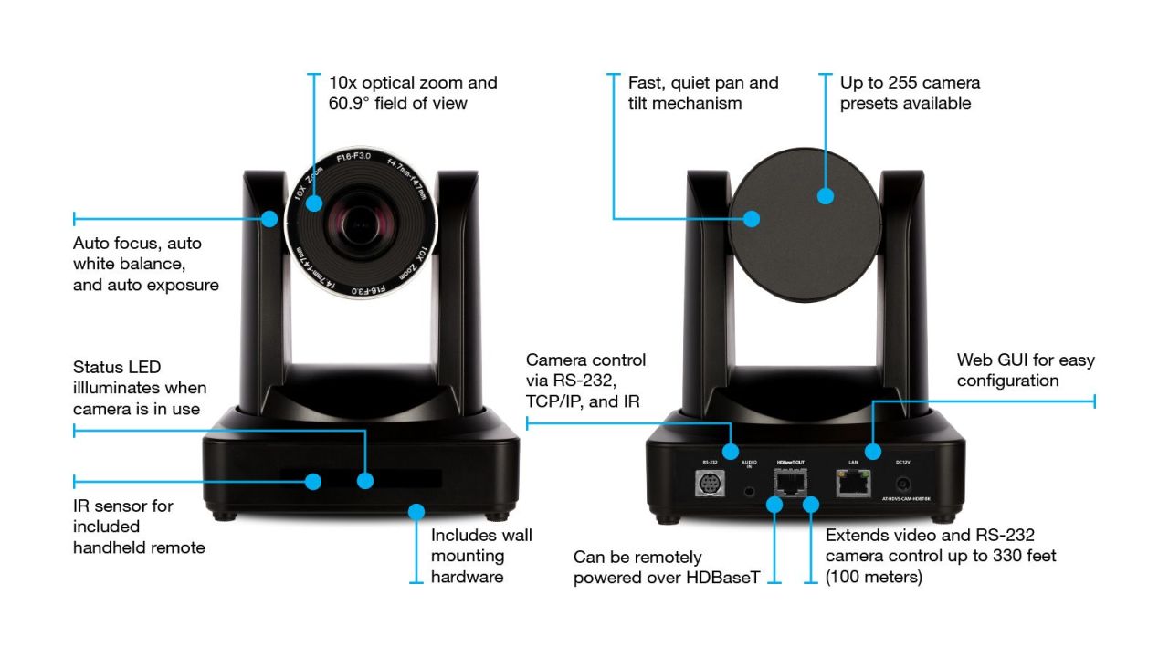 ATLONA AT-HDVS-CAM-HDBT PTZ Camera with HDBaseT Output