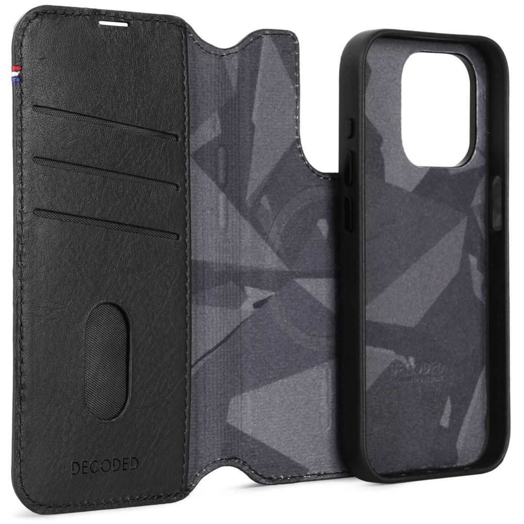 Decoded iPhone 15 Pro Case Leather Detachable Wallet Black