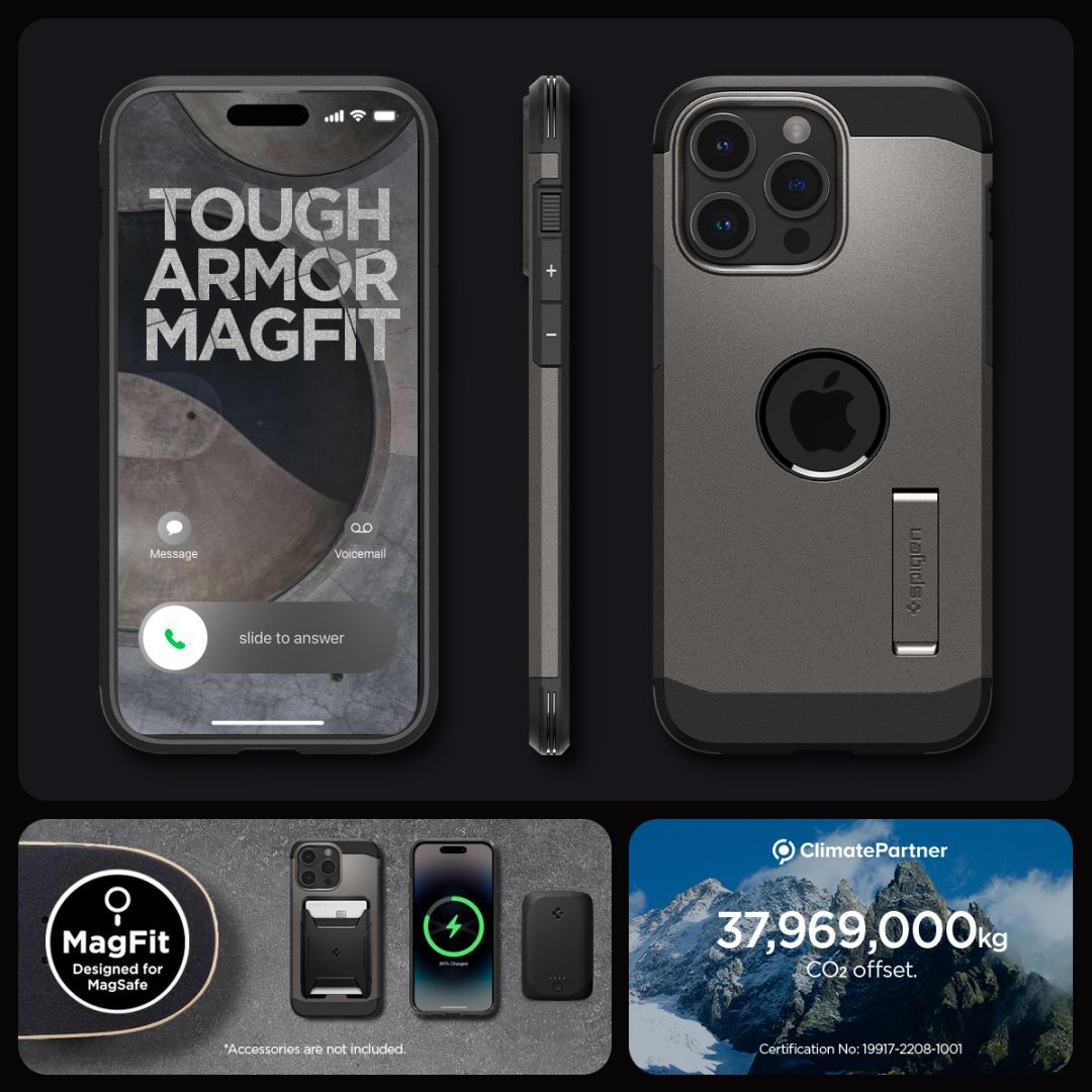Spigen iPhone 15 Pro Max Case Tough Armor MagSafe (MagFit) Gunmetal Spigen iPhone 15 Pro Max Case Tough Armor MagSafe (MagFit) Gunmetal